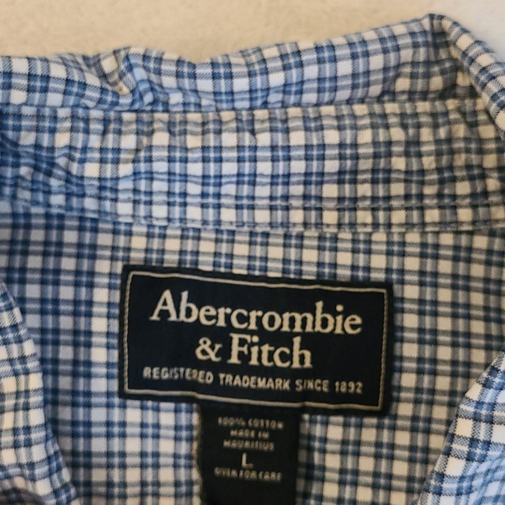 Men's Abercrombie & Fitch Blue Striped Checkered Button Up Size Large - Picture 5 of 6